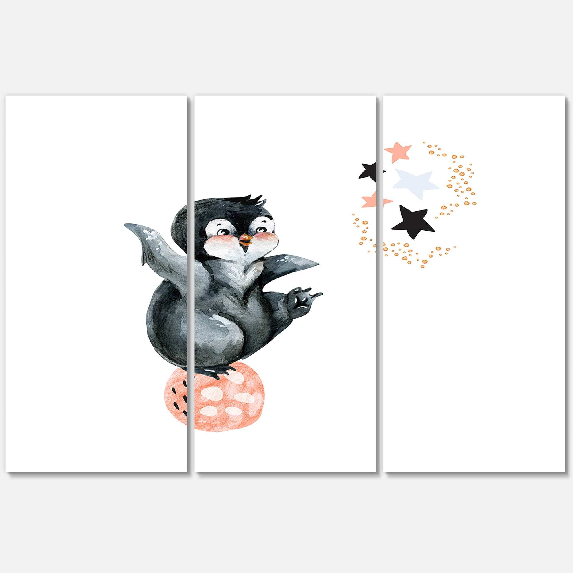Designart ' Little Penguin With Planets and Stars II ' Farmhouse Canvas Wall Art Print