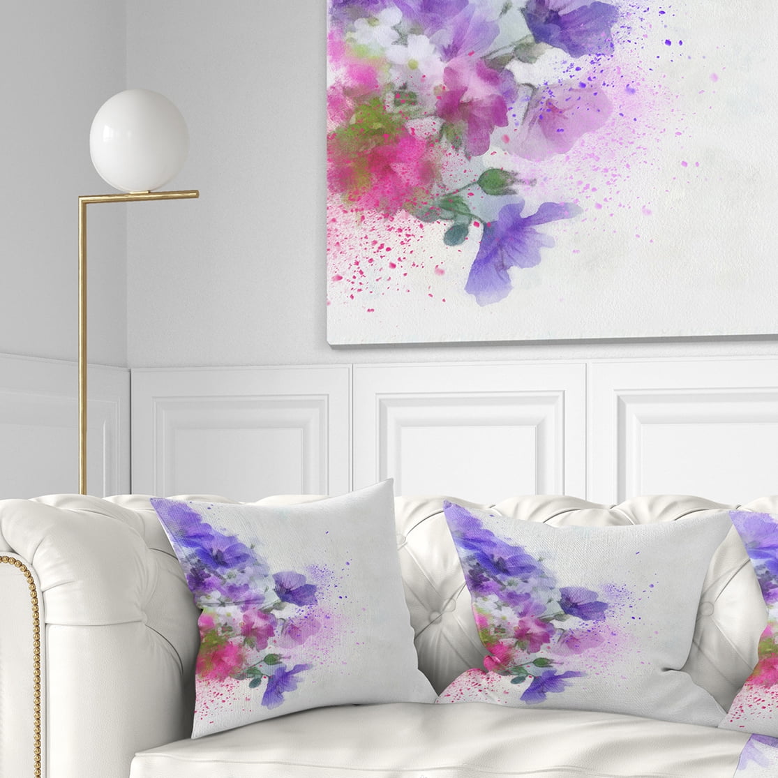 Designart Little Purple Flowers Hand drawn - Flowers Throw Pillowwork - 16x16