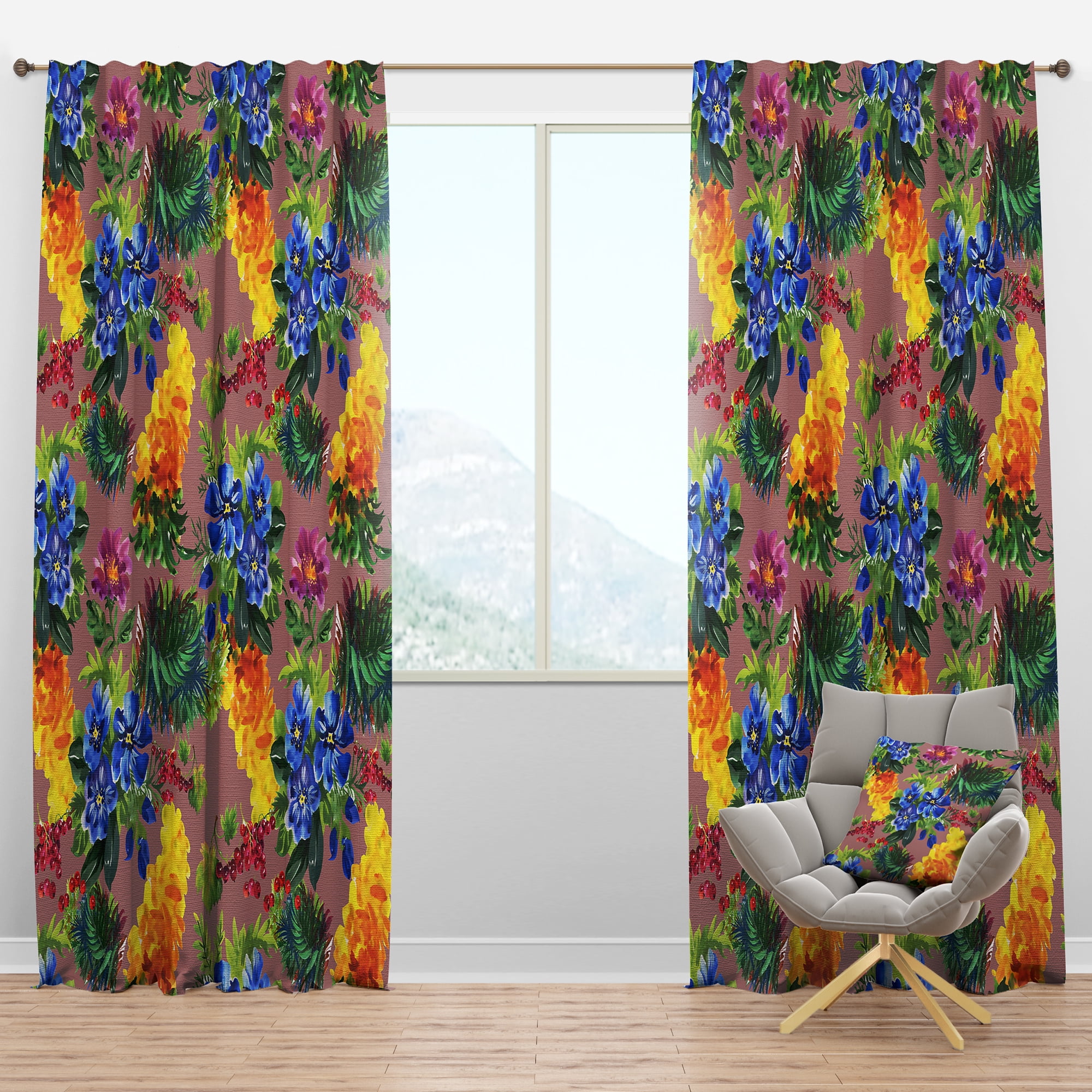 Designart 'Little Red Berries With Flower' Traditional Blackout Curtain Panel