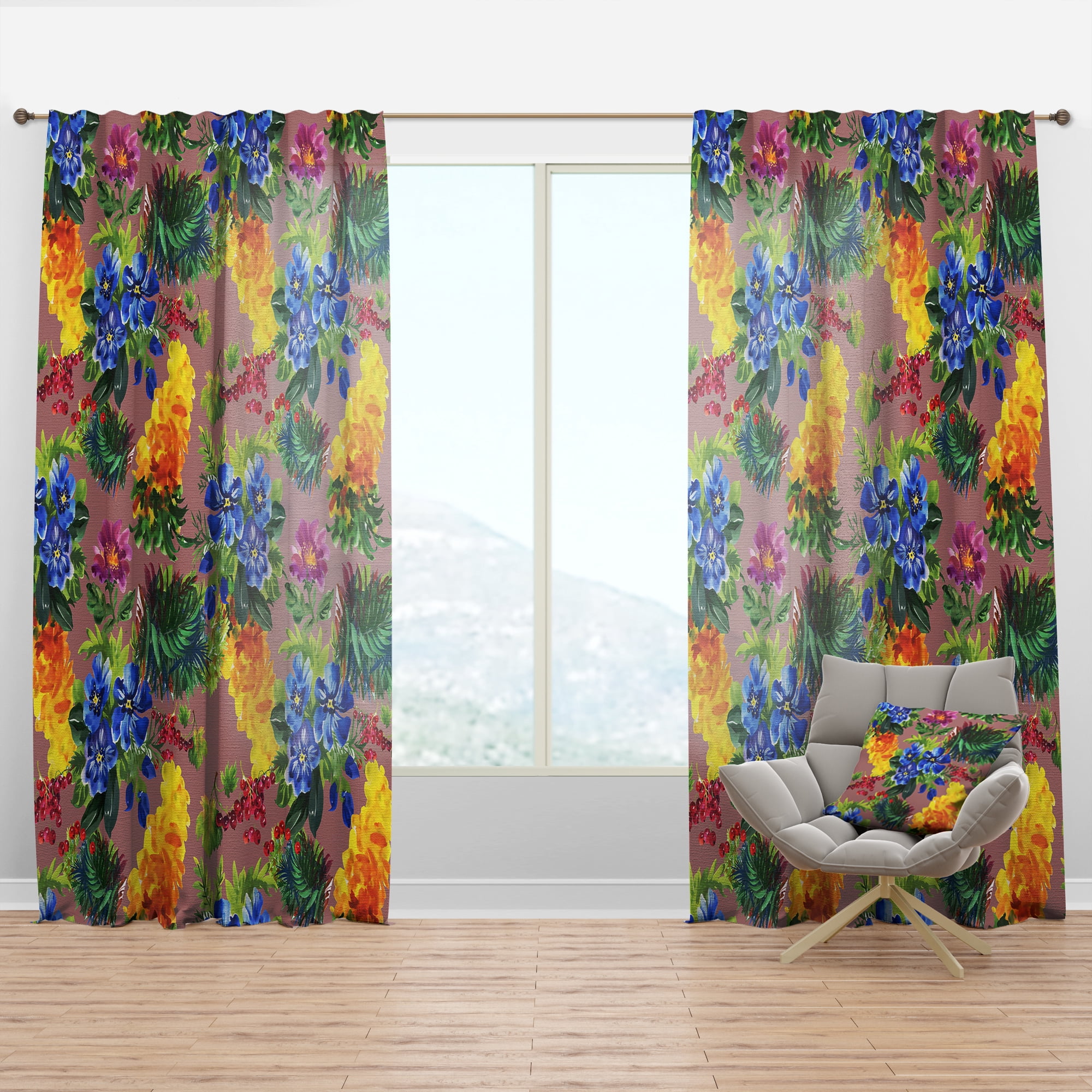 Designart 'Little Red Berries With Flower' Traditional Curtain Panel