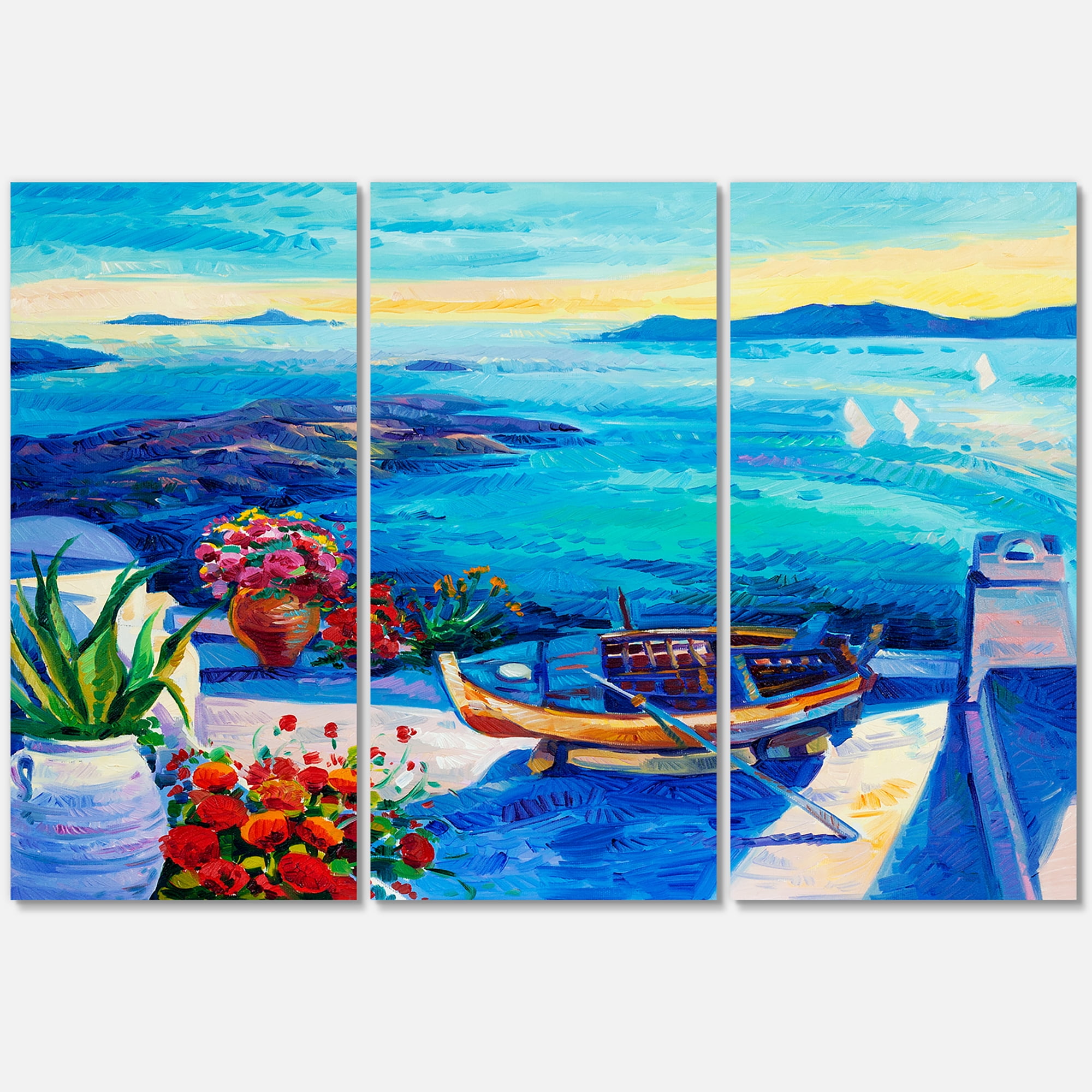 Designart ' Little Red Flowers With Sea View ' Nautical & Coastal Canvas Wall Art Print