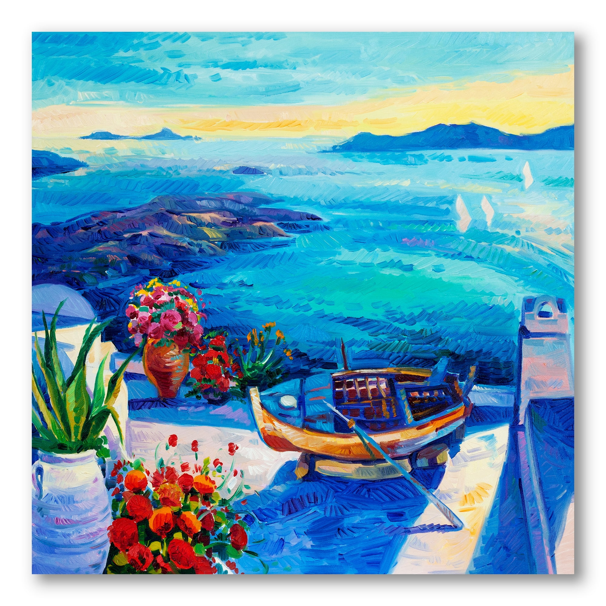 Designart ' Little Red Flowers With Sea View ' Nautical & Coastal Canvas Wall Art Print