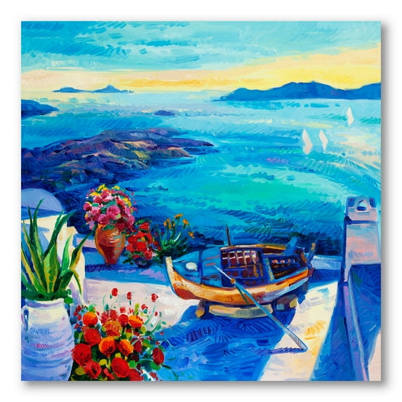 Designart ' Little Red Flowers With Sea View ' Nautical & Coastal Canvas Wall Art Print