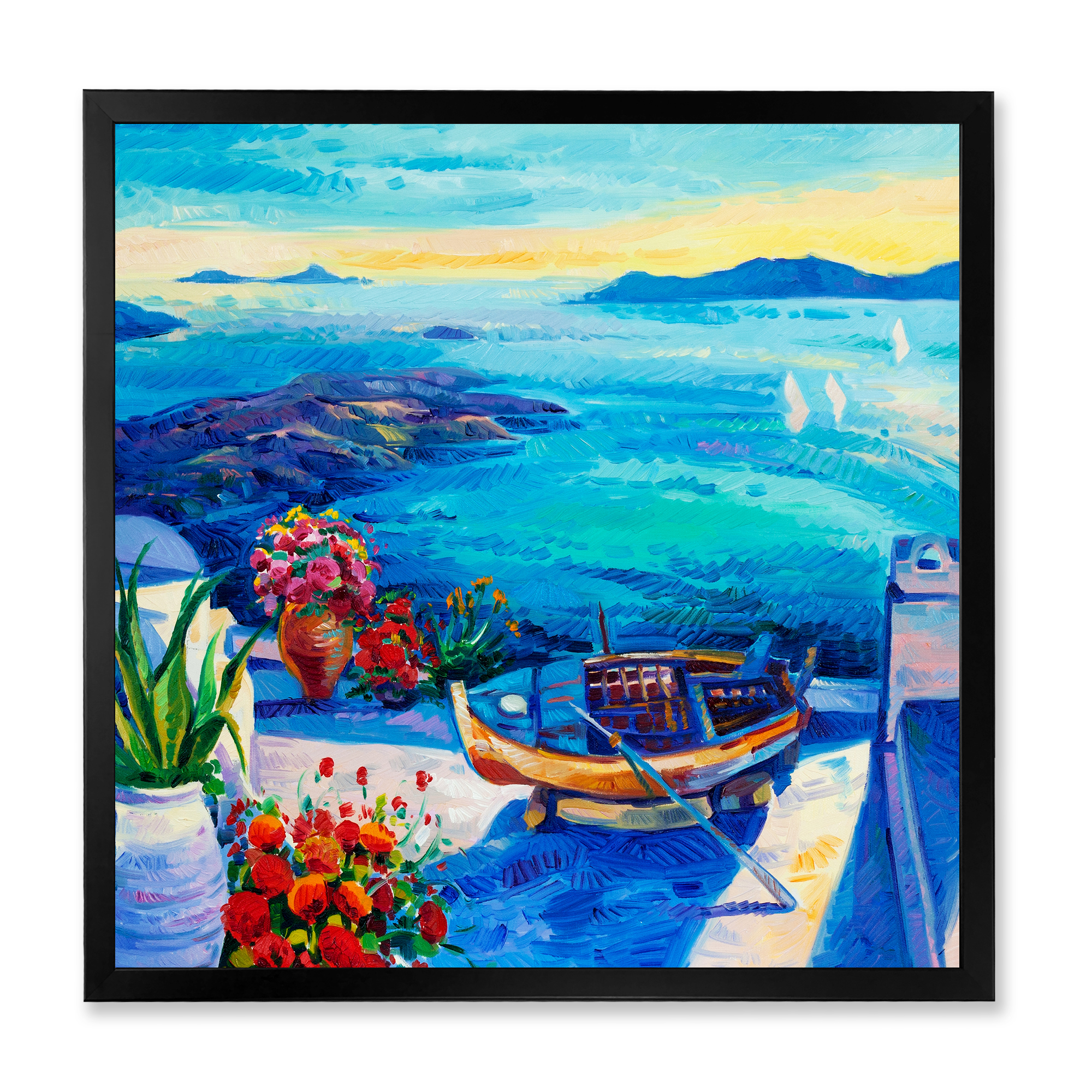 Designart 'Little Red Flowers With Sea View' Nautical & Coastal Framed Art Print