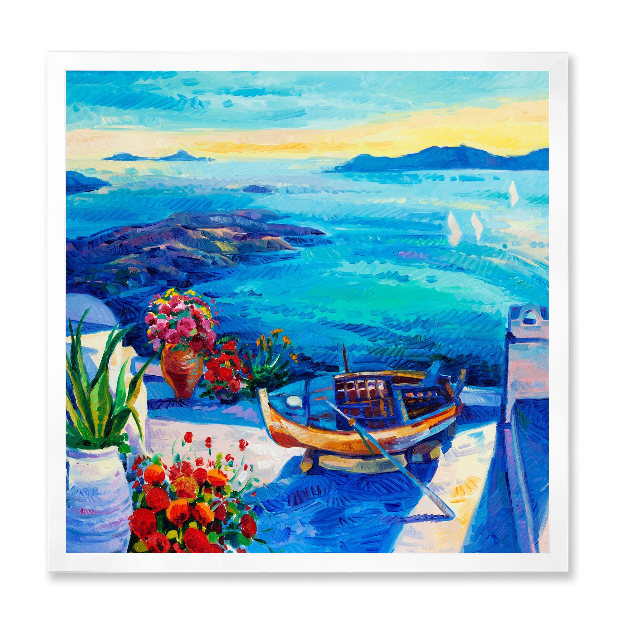 Designart 'Little Red Flowers With Sea View' Nautical & Coastal Framed Art Print