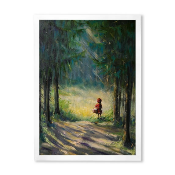 Designart 'Little Red Kid Riding Hood In The Woods' Traditional Framed Art Print