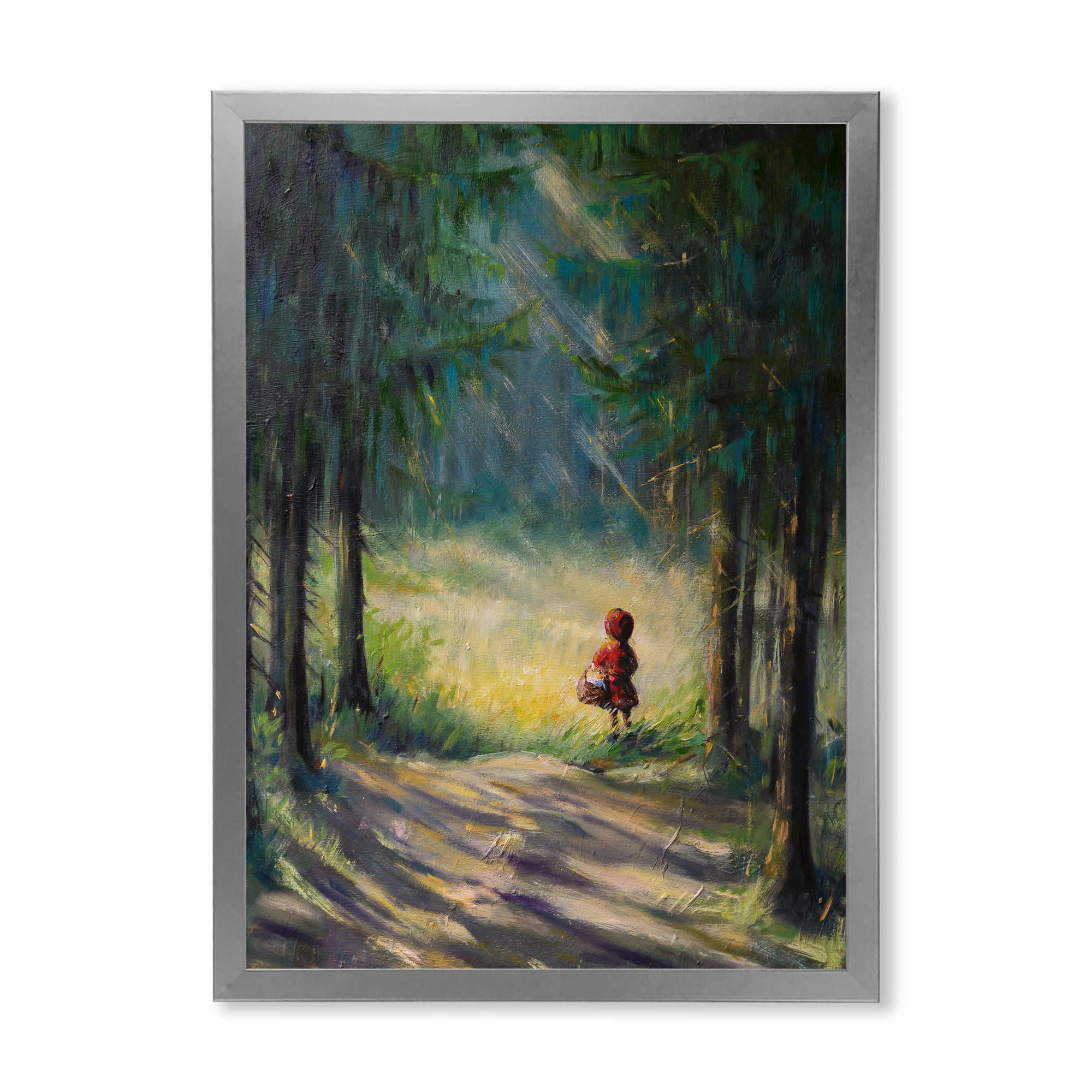 Designart 'Little Red Kid Riding Hood In The Woods' Traditional Framed Art Print