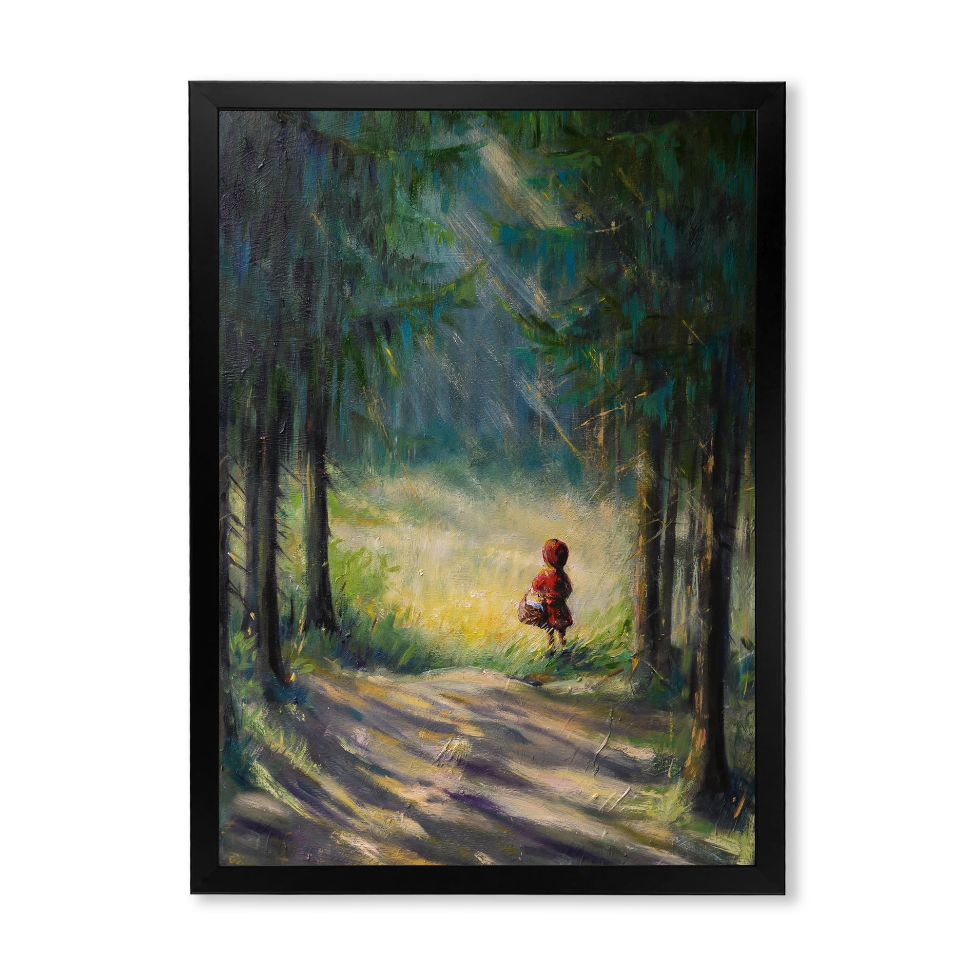 Designart 'Little Red Kid Riding Hood In The Woods' Traditional Framed Art Print