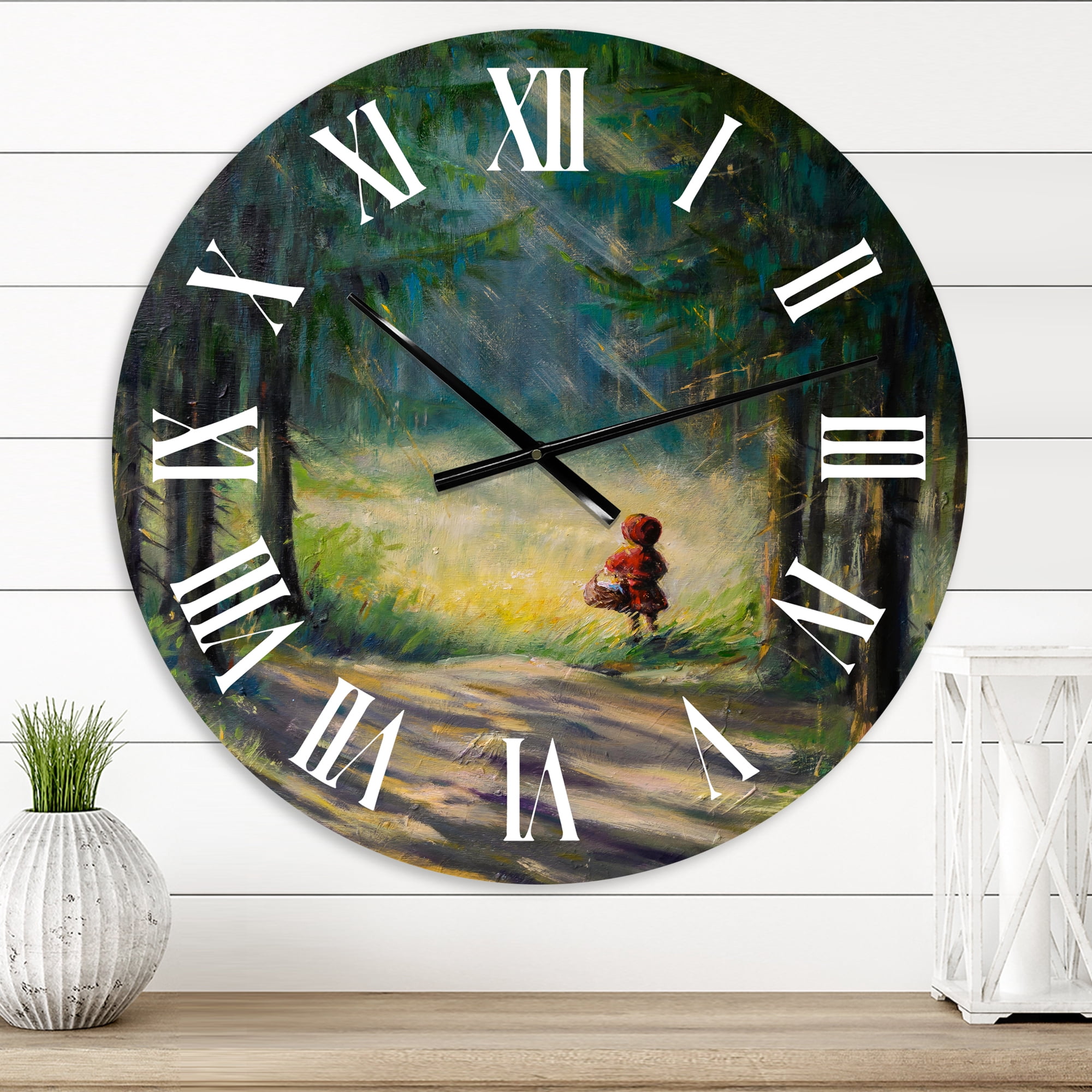 Designart 'Little Red Riding Hood In The Woods' Traditional Wall Clock