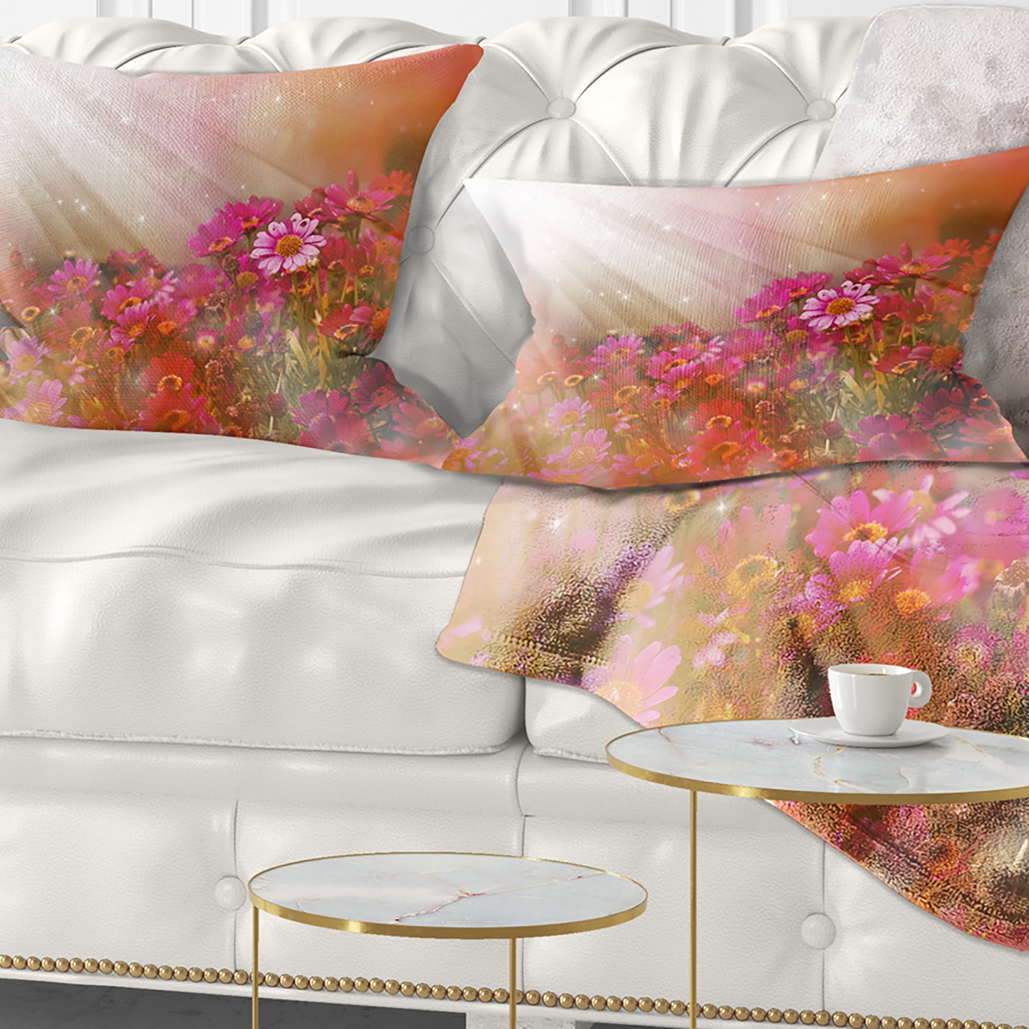 Designart Little Red and Pink Flowers Spring - Floral Throw Pillow - 12x20