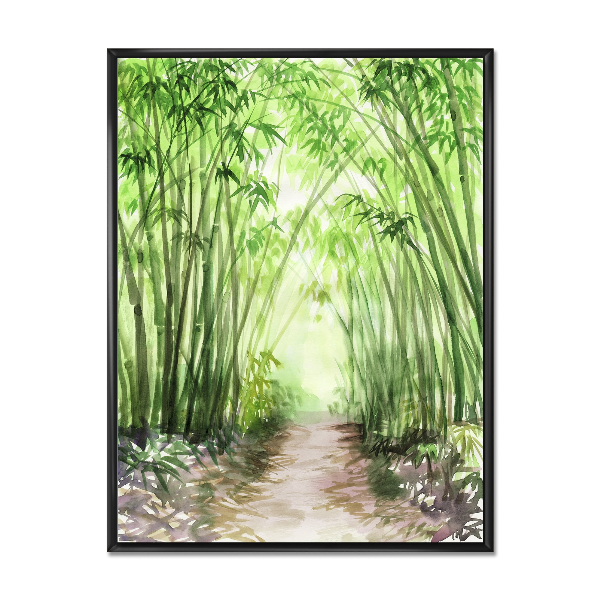 Designart 'Little Road Through Bamboo Forest' Traditional Framed Canvas Wall Art Print