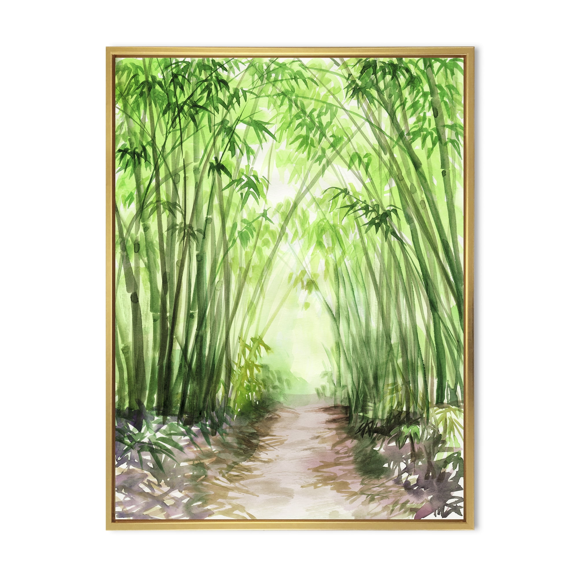 Designart 'Little Road Through Bamboo Forest' Traditional Framed Canvas Wall Art Print