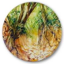 Designart 'Little Road in Deep Forest ' Traditional Circle Metal Wall Art 36x36 - Disc of 36