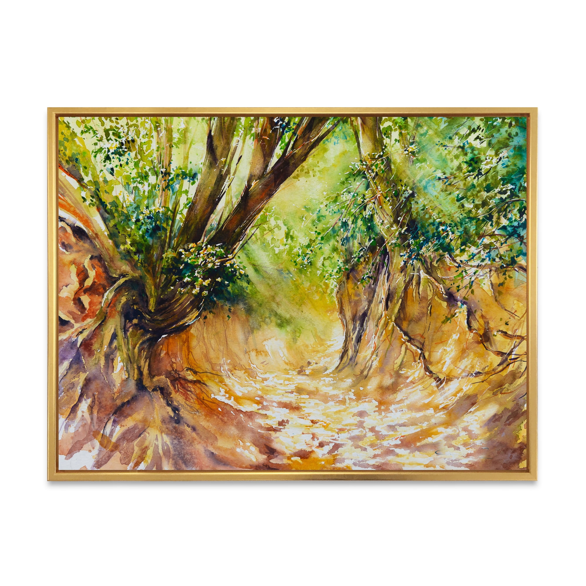 Designart 'Little Road in Deep Forest ' Traditional Framed Canvas Wall Art Print