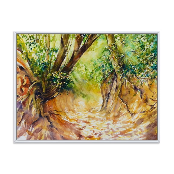 Designart 'Little Road in Deep Forest ' Traditional Framed Canvas Wall Art Print