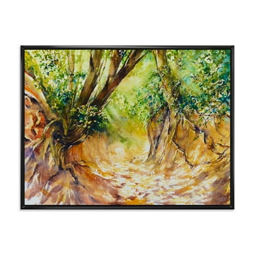 Designart 'Little Road in Deep Forest ' Traditional Framed Canvas Wall Art Print