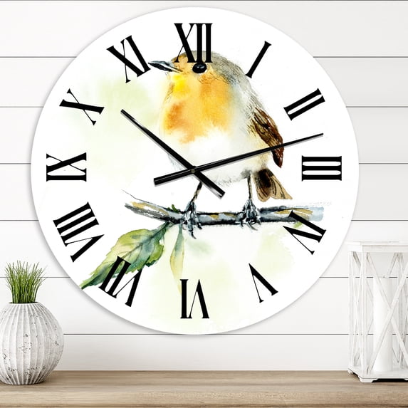 Designart 'Little Robin Bird On A Branch' Traditional Wall Clock