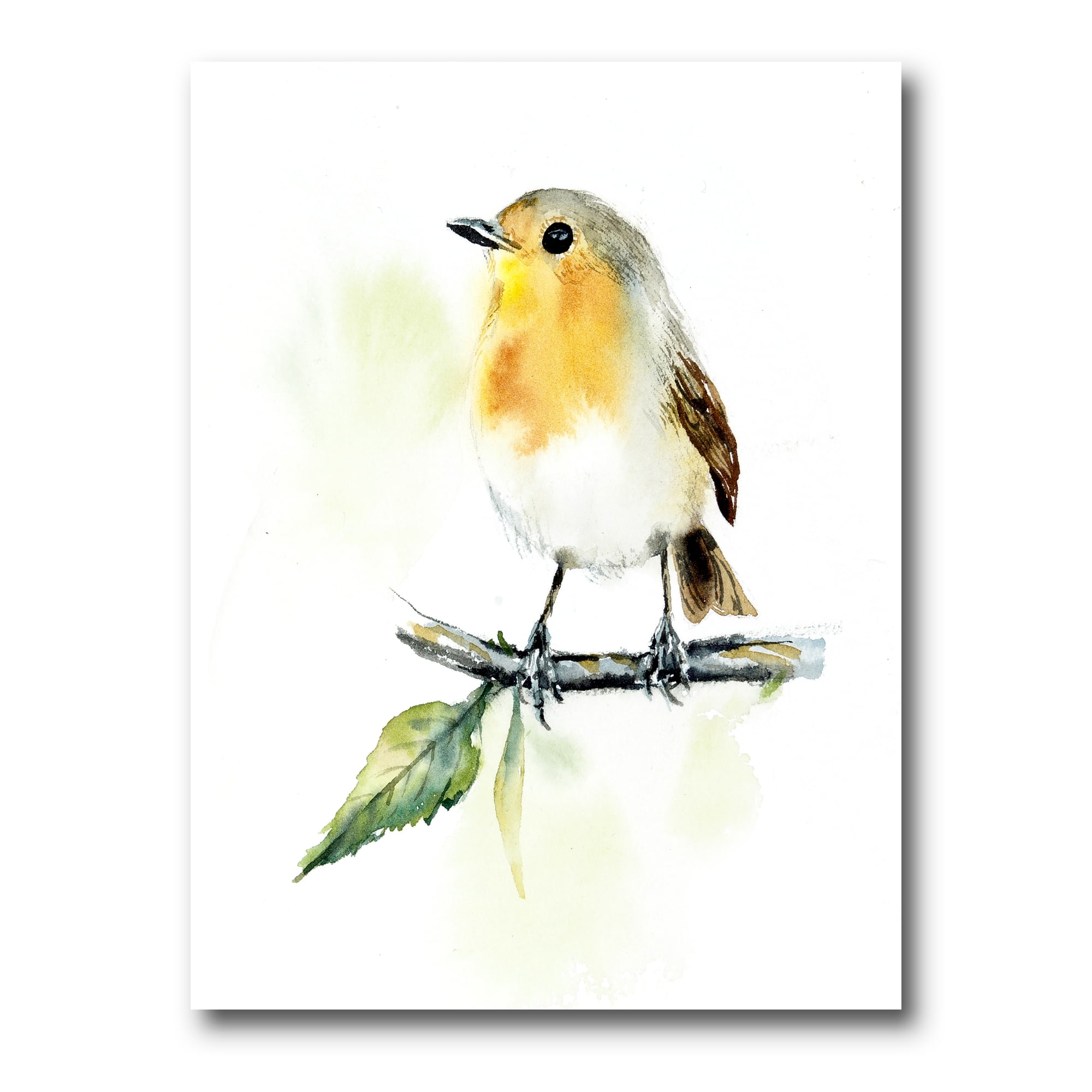Designart ' Little Robin Bird Sitting On A Branch ' Traditional Canvas Wall Art Print