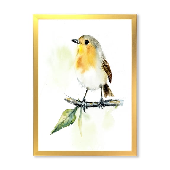 Designart 'Little Robin Bird Sitting On A Branch' Traditional Framed Art Print