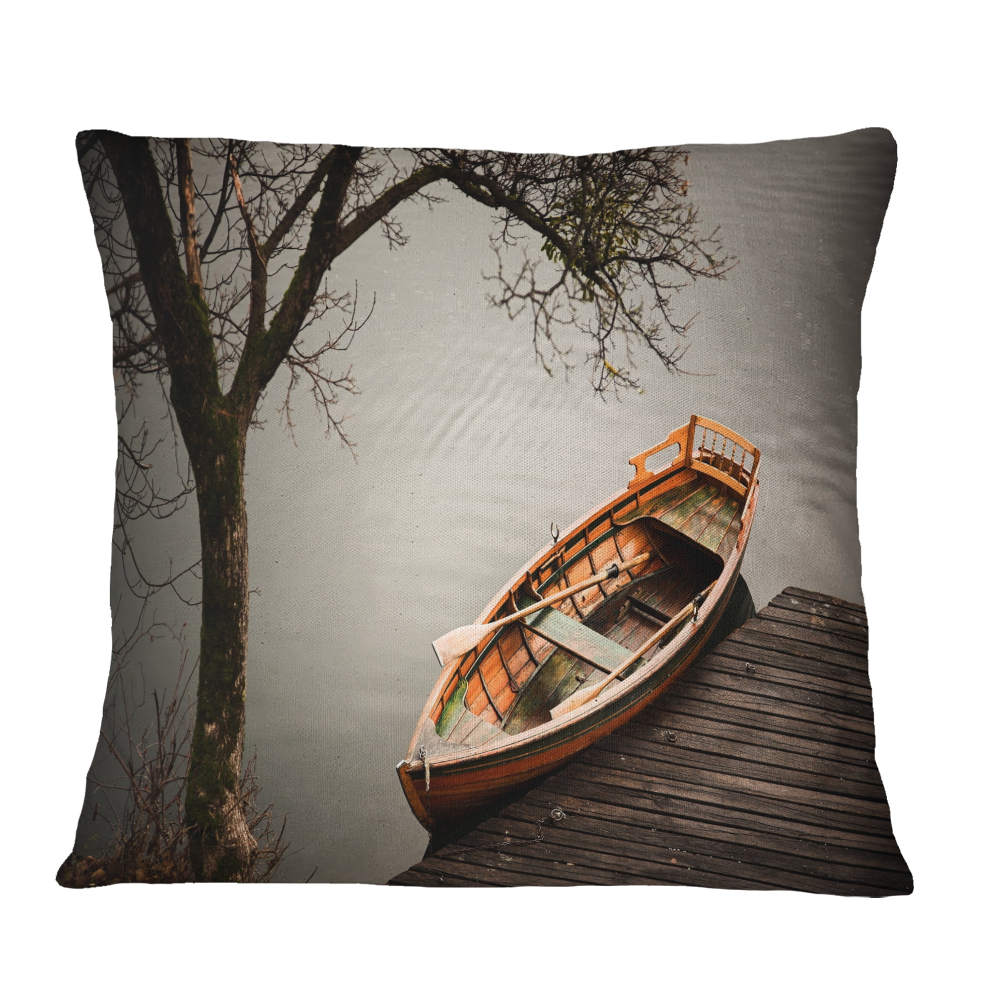 Designart Little Rowing Boat Ferry - Boat Throw Pillow - 18x18