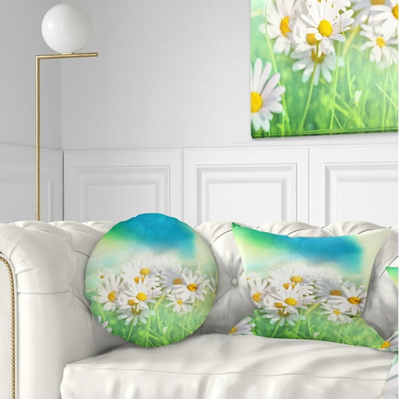 Designart Little White Chamomiles in Garden - Floral Throw Pillow - 12x20