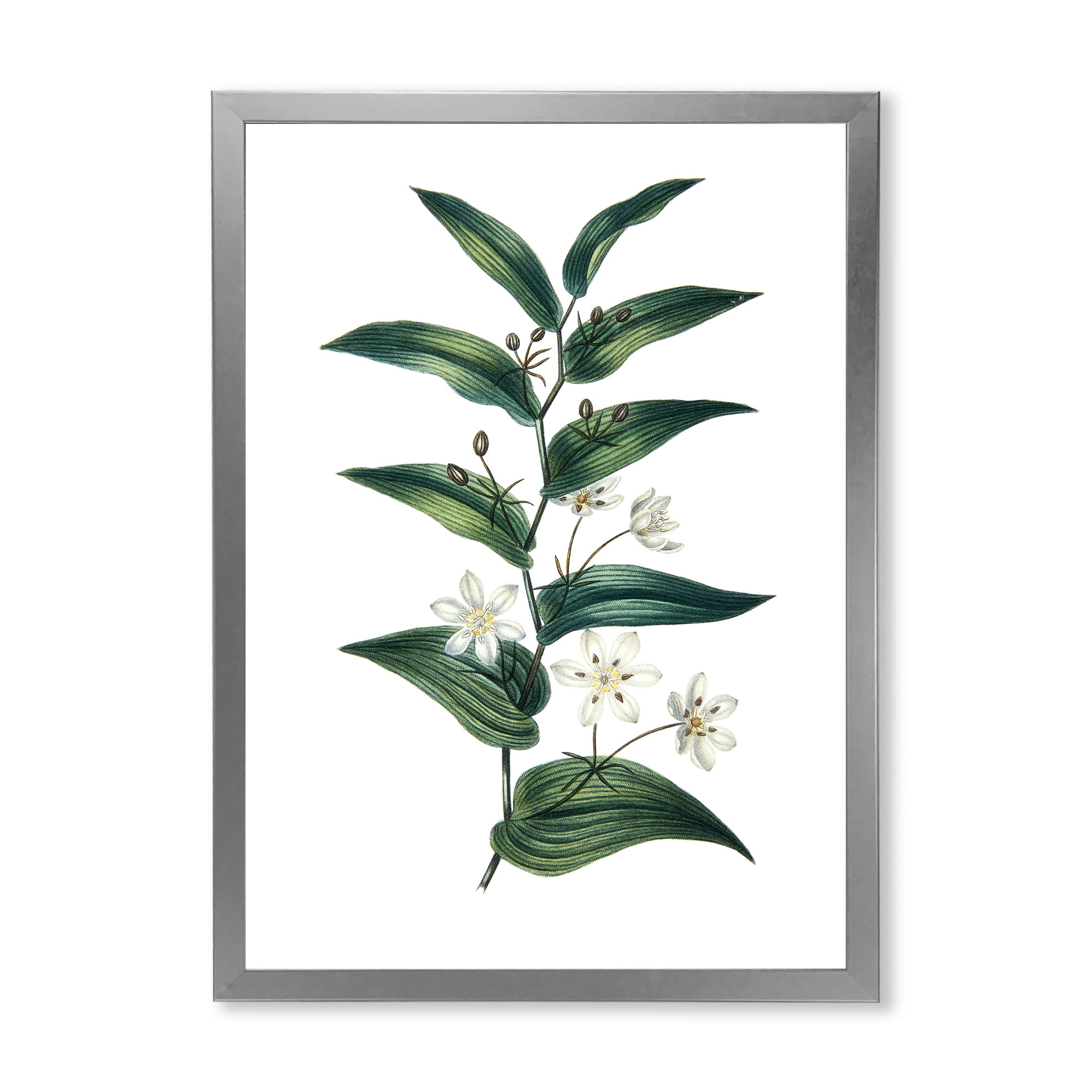 Designart 'Little White Flowers With Ancient Plant' Farmhouse Framed Art Print