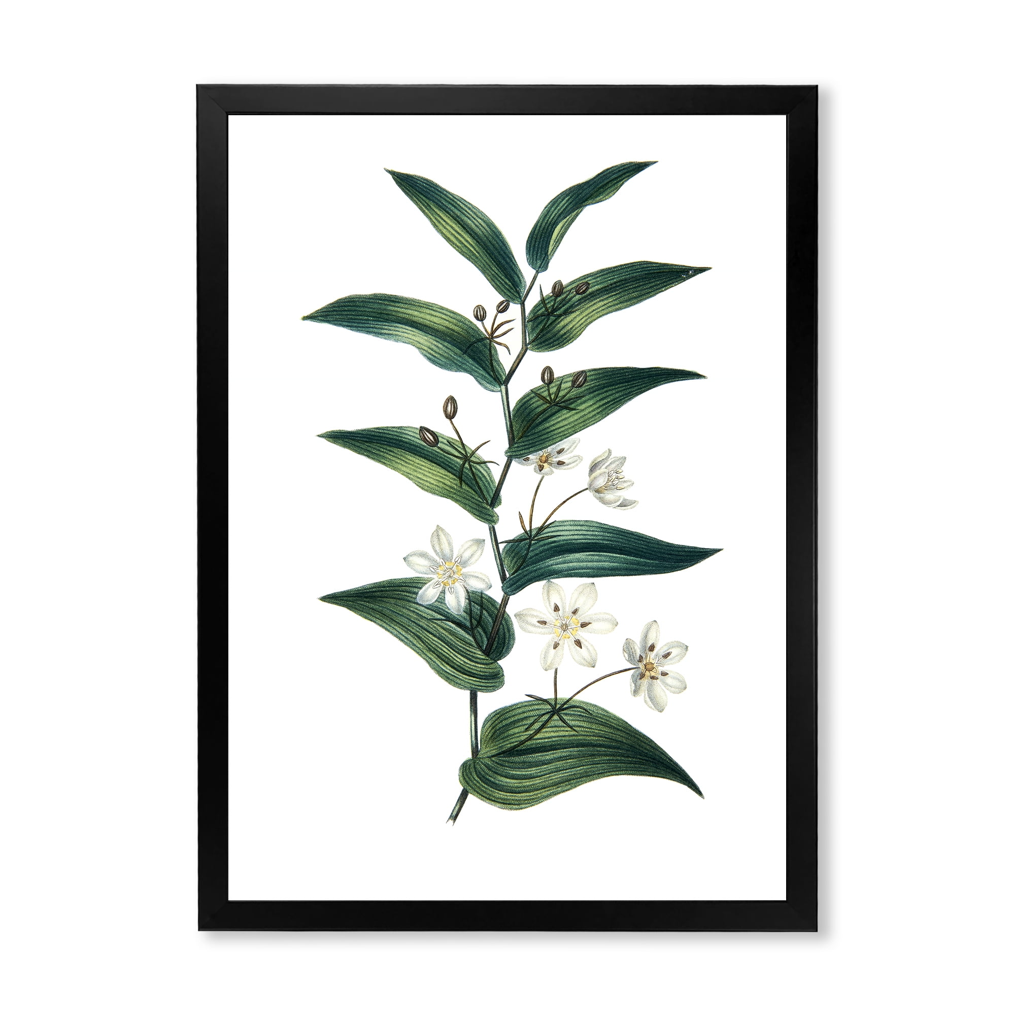 Designart 'Little White Flowers With Ancient Plant' Farmhouse Framed Art Print