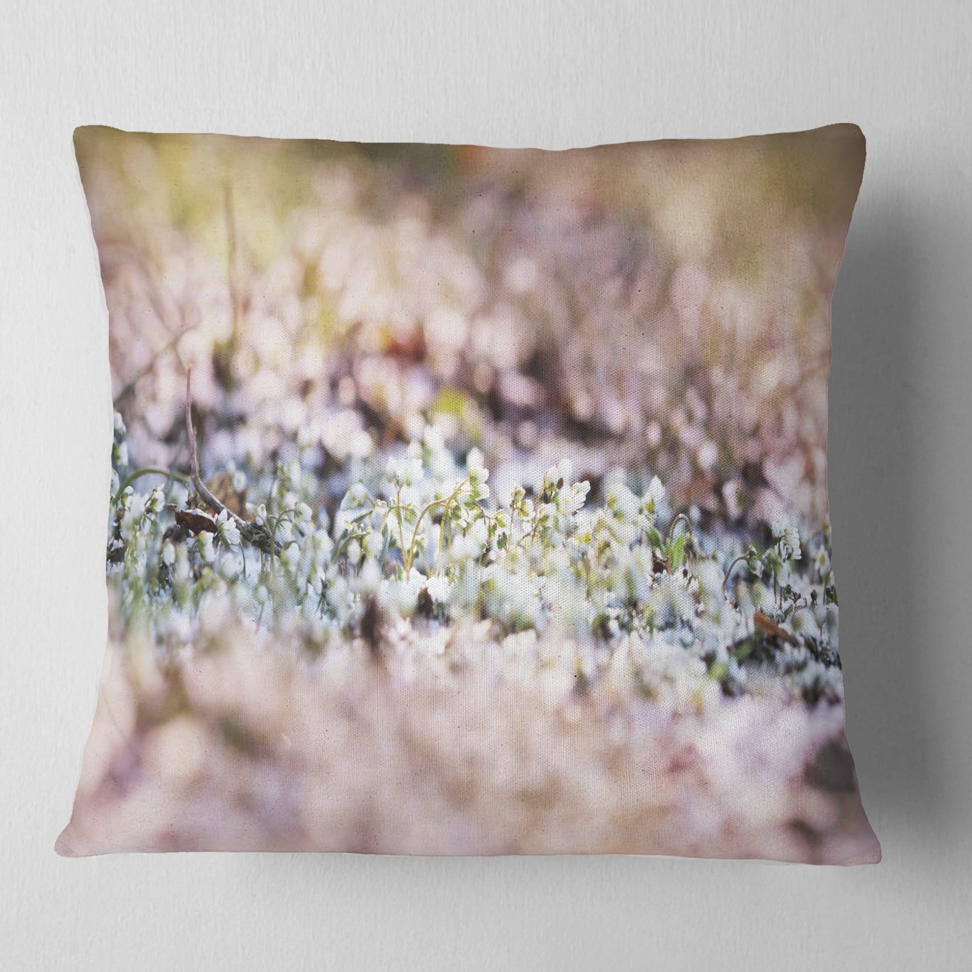 Designart Little White and Pink Flowers - Flower Throw Pillow - 18x18