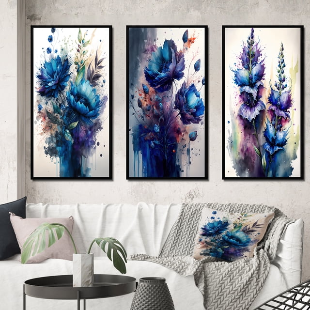 Designart "Lively Blue Flower Bouquet I" Floral & Botanical Framed Wall ...