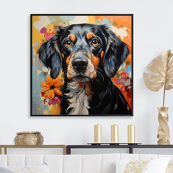 Designart "Lively Dog In Pop Art Style" Pop Art Floater Framed Canvas Prints