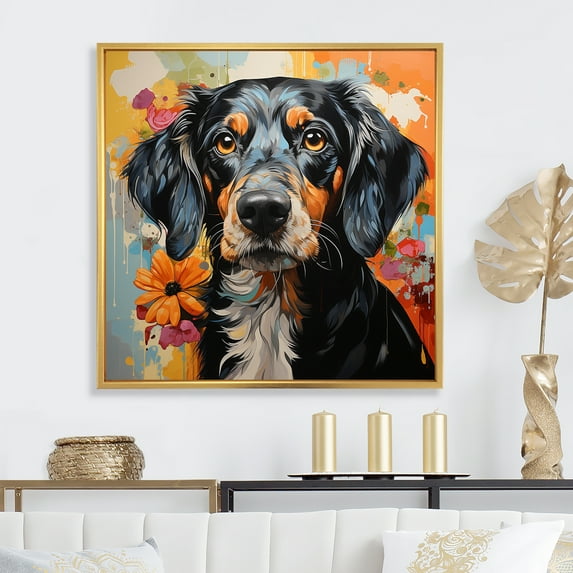 Designart "Lively Dog In Pop Art Style" Pop Art Floater Framed Canvas Prints