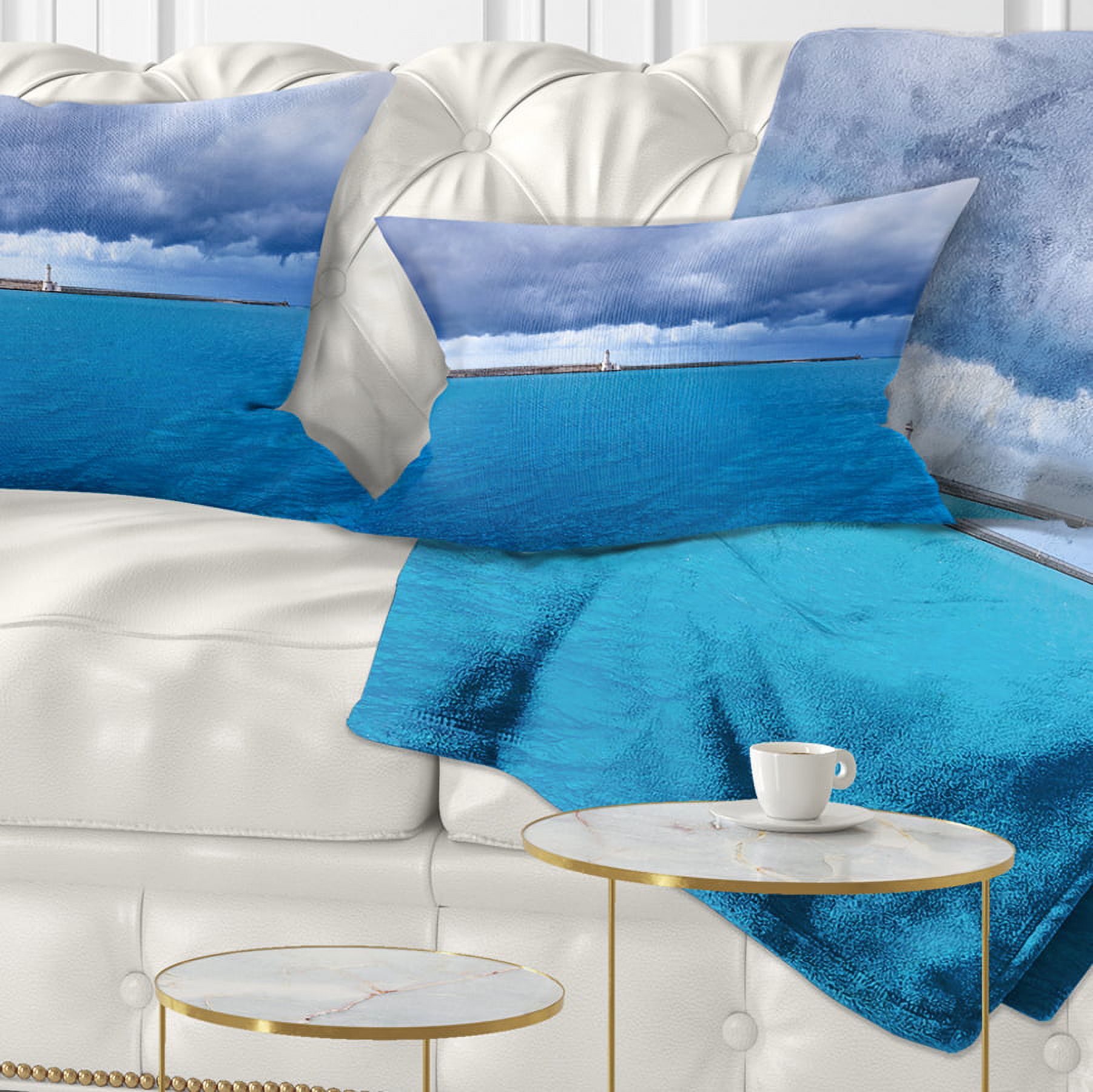 Designart Livorno Port Lighthouse - Seascape Throw Pillow - 12x20