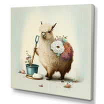 Designart Llama Cleaning Bathroom With Flowers I Canvas Wall Art