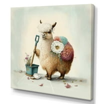 Designart Llama Cleaning With Flowers Canvas Wall Art