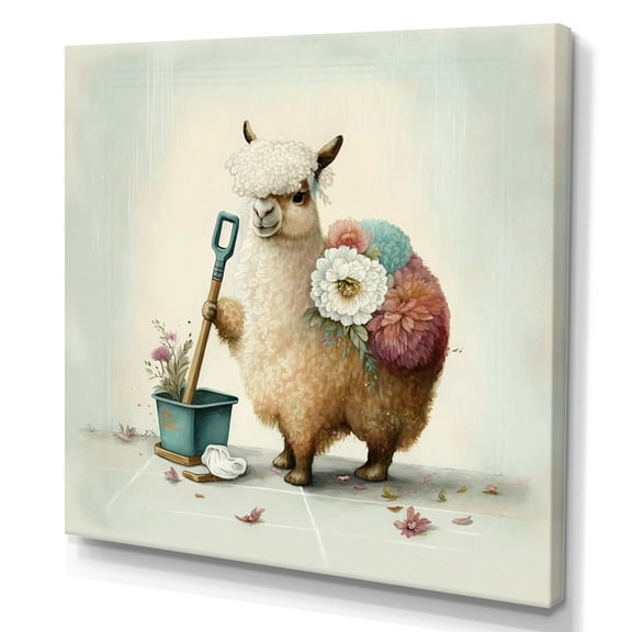 Designart Llama Cleaning With Flowers Canvas Wall Art