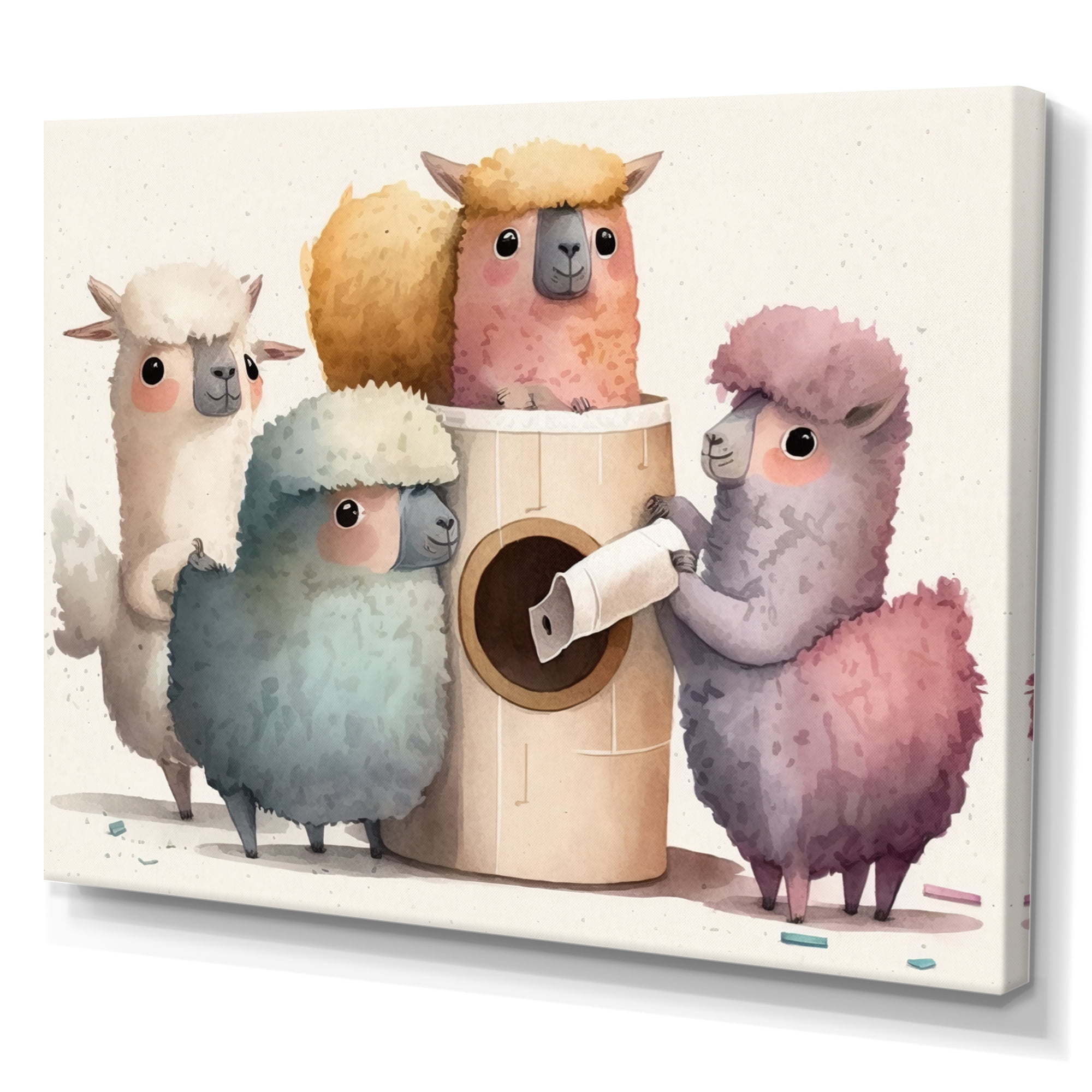 Designart Llama'S Building A Tower Of Toilet Paper Canvas Wall Art