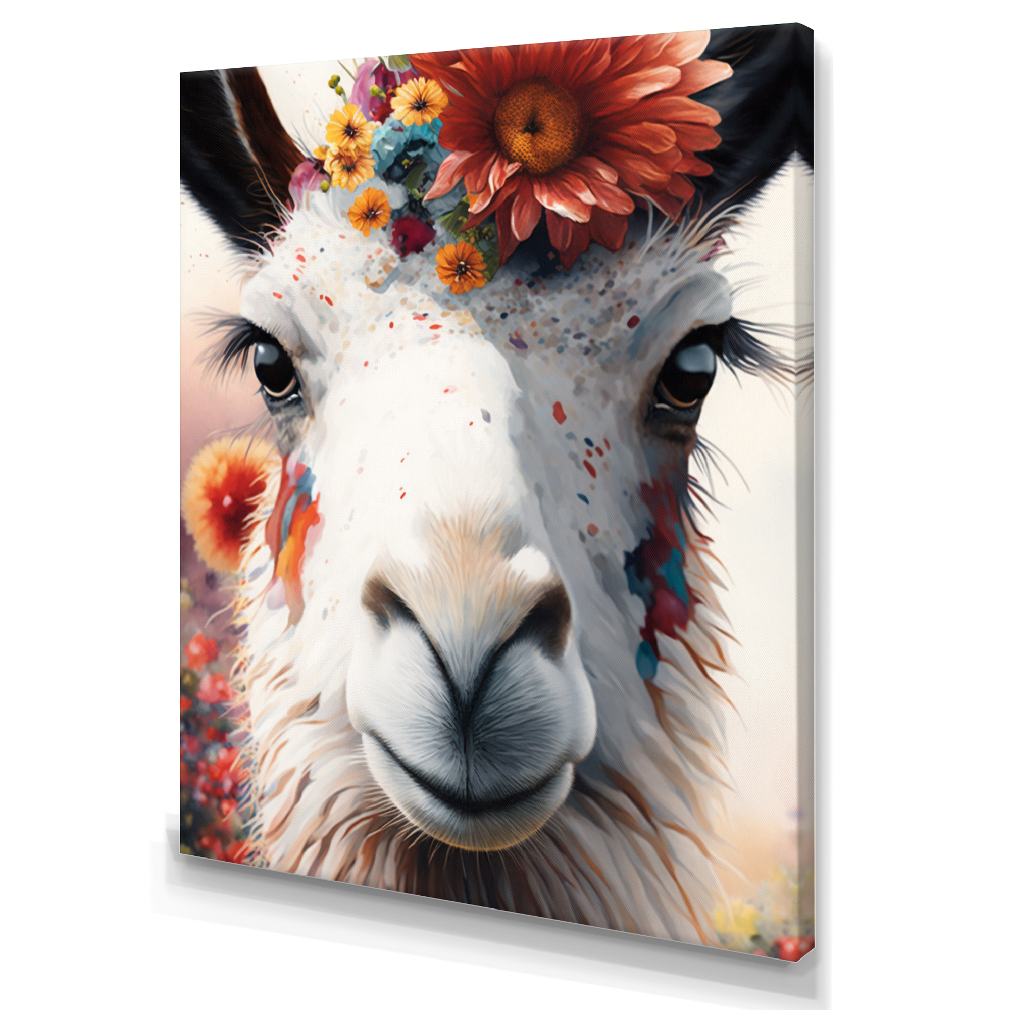 Designart Llama With Flowers II Canvas Wall Art