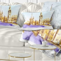 Designart London Brown Illustration - Cityscape Painting Throw Pillow - 12x20