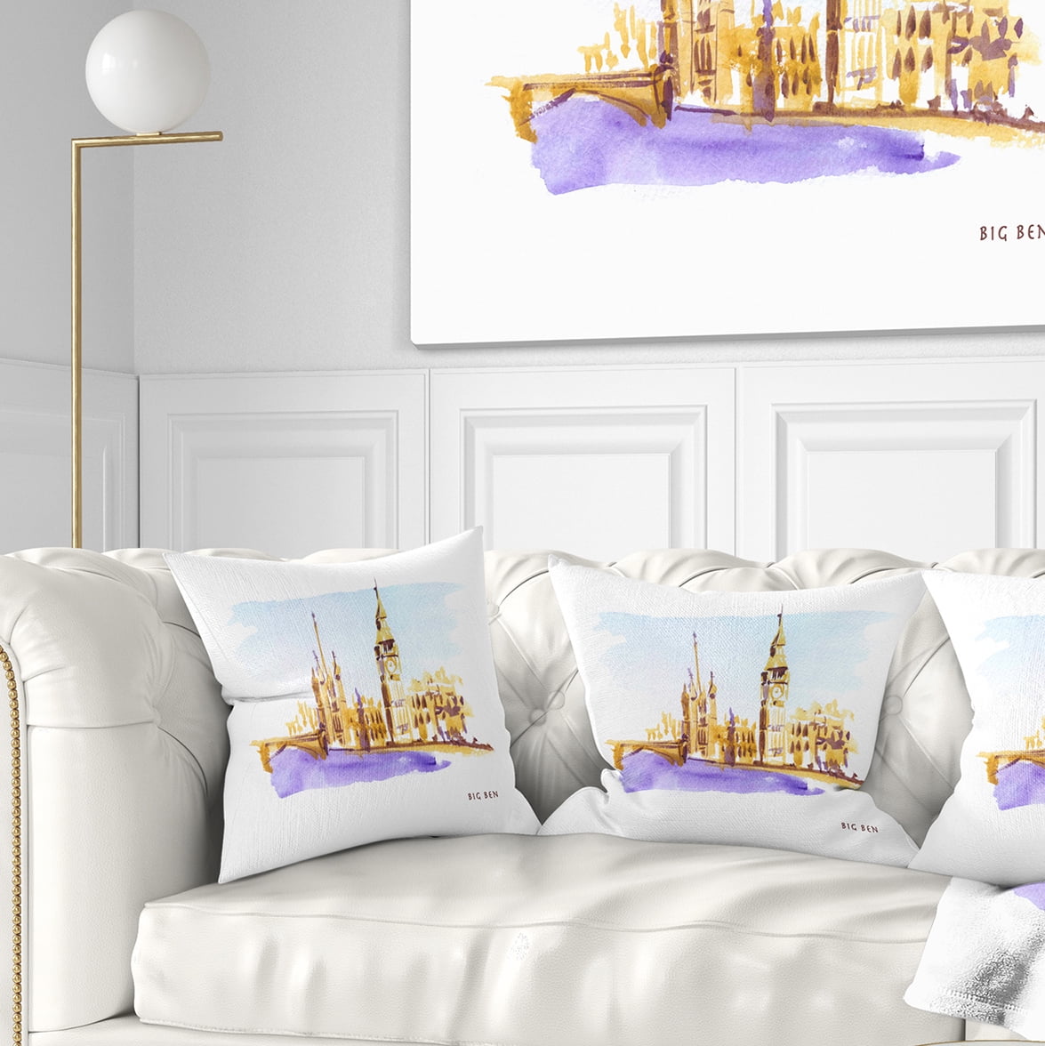 Designart London Brown Illustration - Cityscape Painting Throw Pillow - 16x16