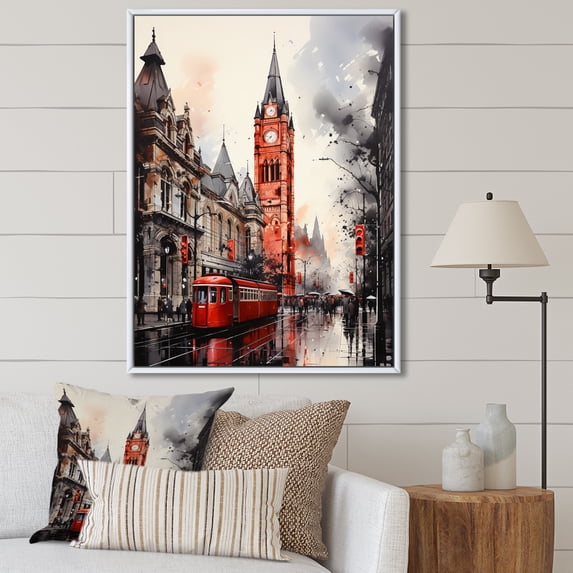 Designart "London City Contrast" Cityscapes Floater Framed Wall Art Living Room