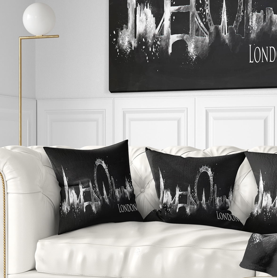 Designart London Dark Silhouette - Cityscape Painting Throw Pillow - 16x16