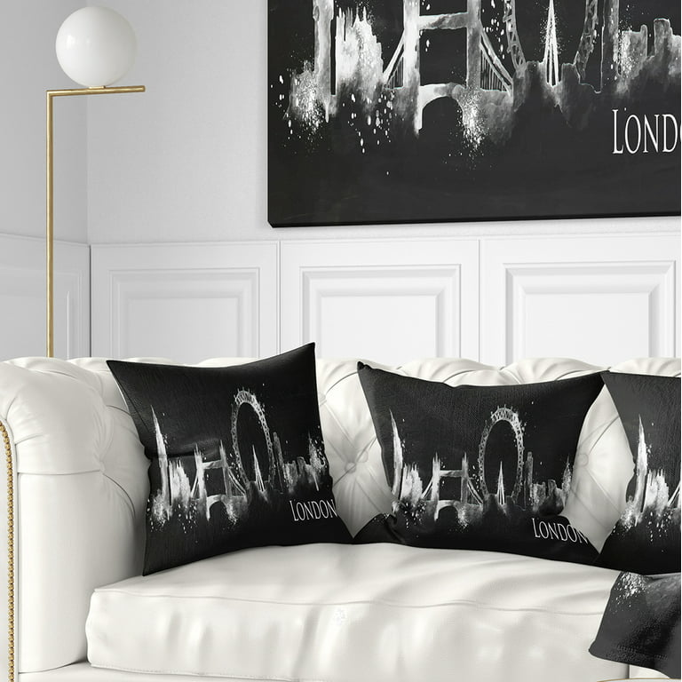 Designart London Dark Silhouette - Cityscape Painting Throw Pillow - 18x18