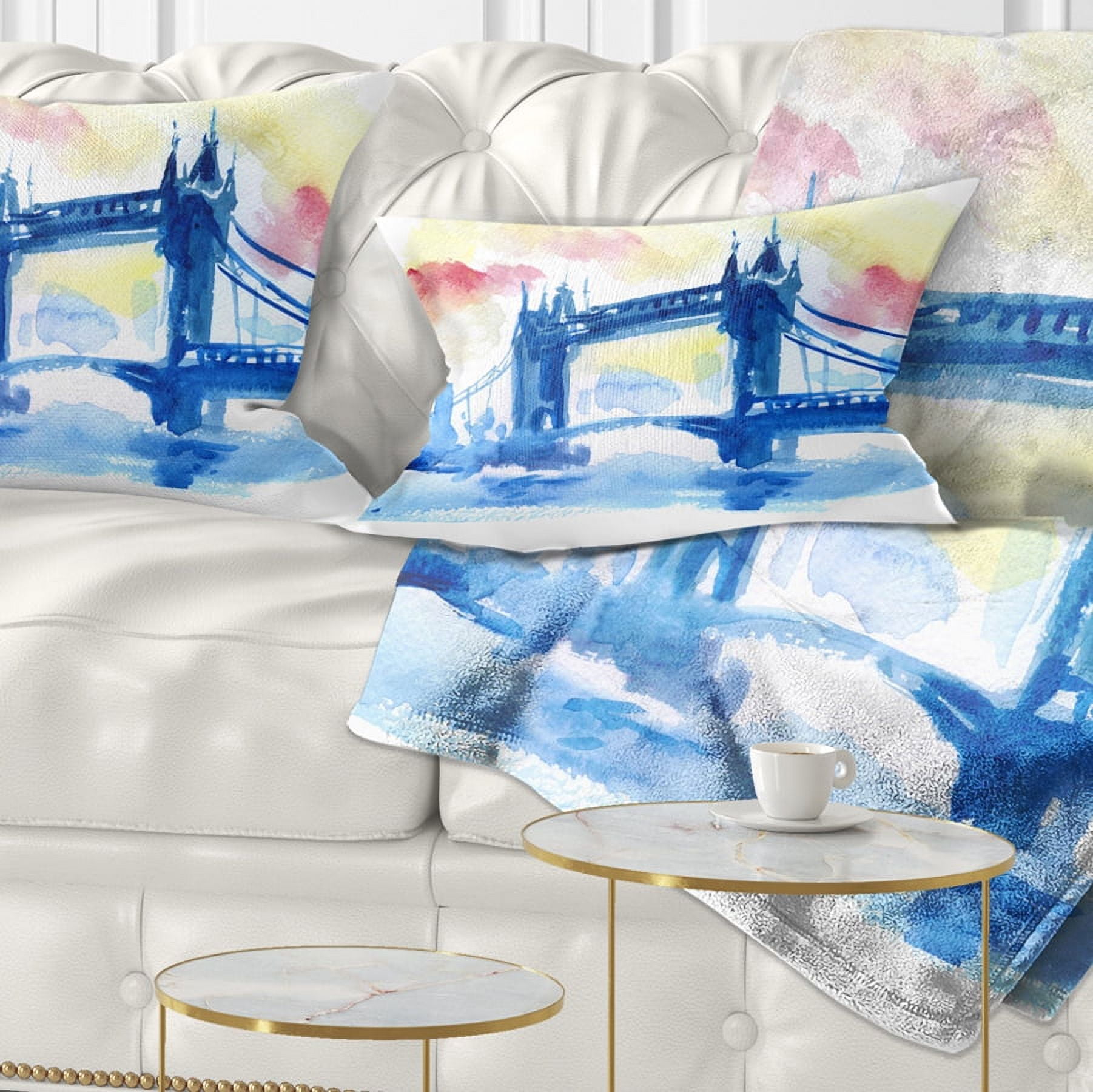 Designart London Hand drawn Illustration - Cityscape Painting Throw Pillow - 12x20