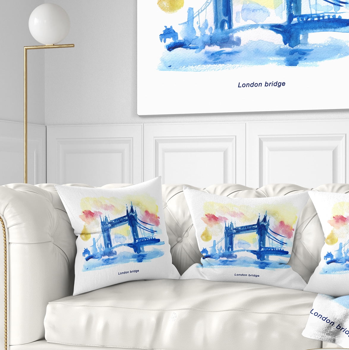 Designart London Hand drawn Illustration - Cityscape Painting Throw Pillow - 16x16
