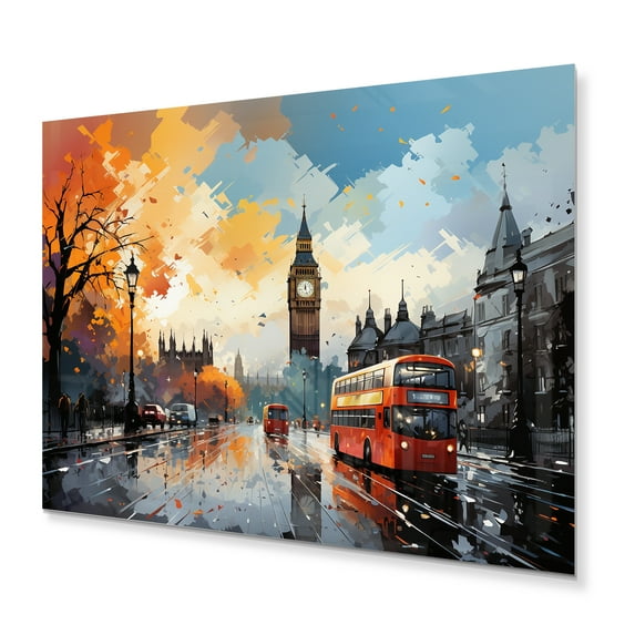 Designart "London Popart City in Red and Beige III" Cityscapes Metal Art Print