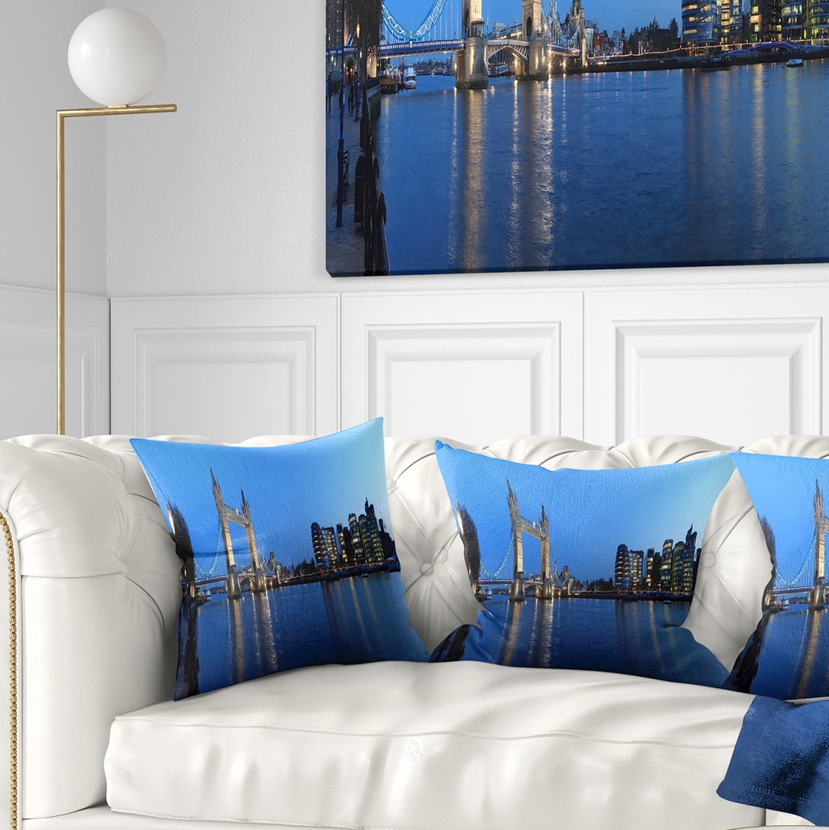 Designart London Tower Bridge in Blue - Cityscape Photo Throw Pillow - 16x16