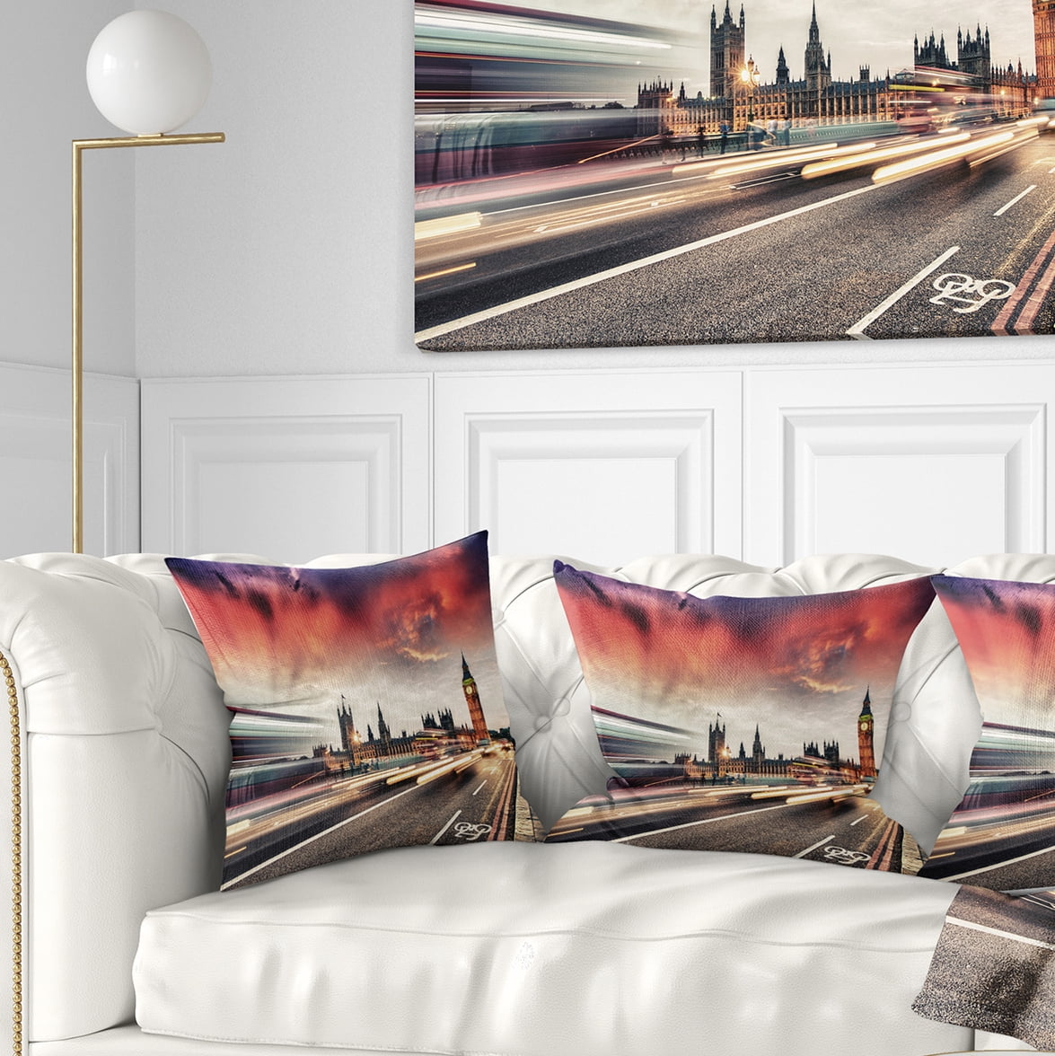 Designart London Westminster Bridge - Cityscape Photo Throw Pillow - 16x16
