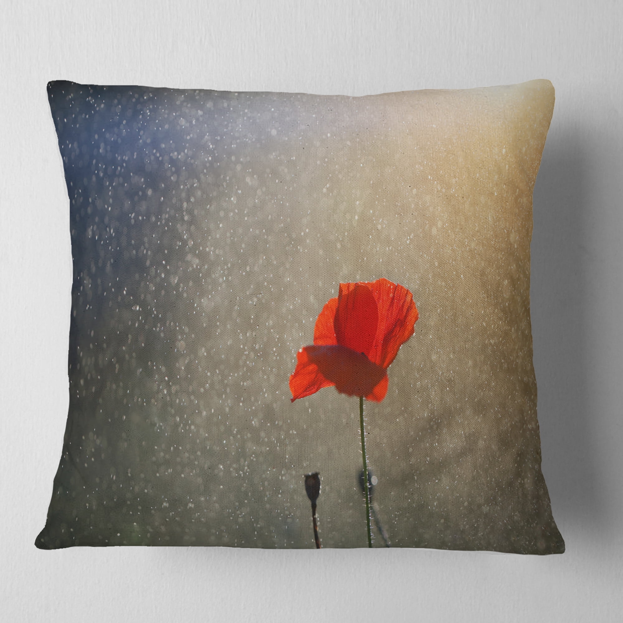 Designart Lone Red Puppy Flower under Lights - Flowers Throw Pillowwork - 16x16