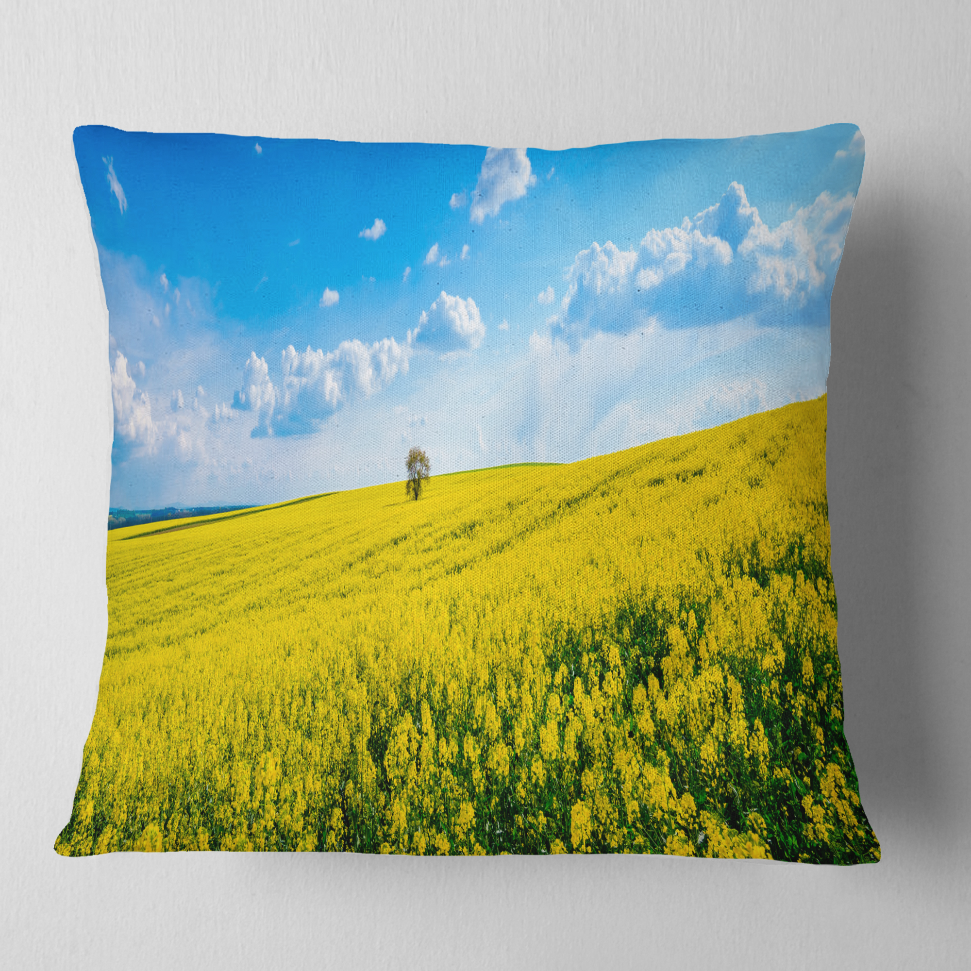 Designart Lone Tree in Blooming Cozla Park - Contemporary Landscape Printed Throw Pillow - 16x16
