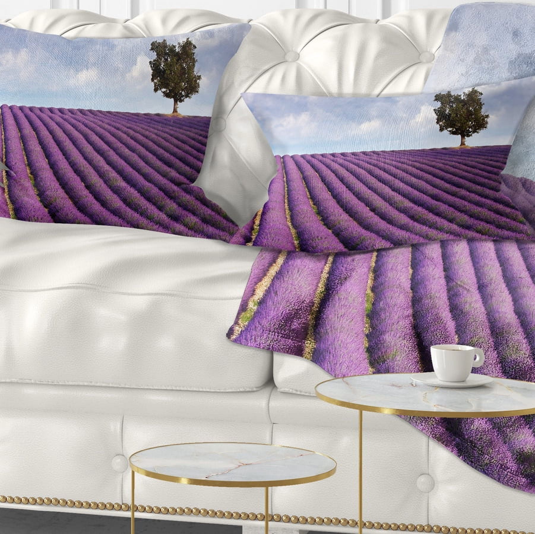 Designart Lone Tree in Provence Lavender Field - Landscape Printed Throw Pillow - 12x20